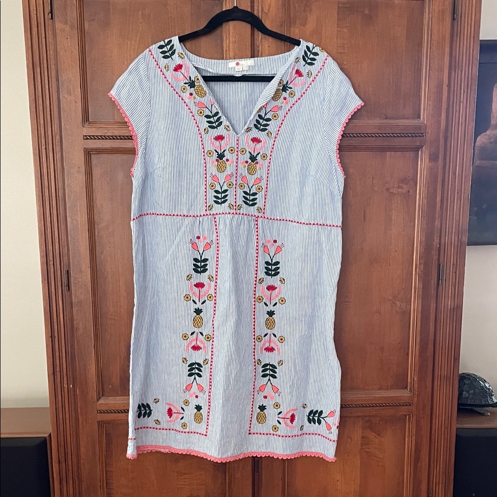 Boden embroidered linen dress, sz16 (EU20), EUC